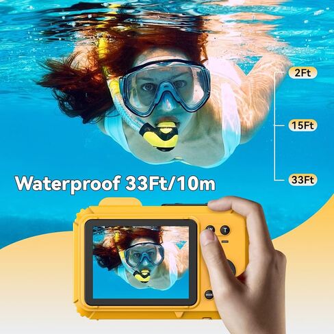 Underwater Camera 4K 48MP Waterproof Digital Camera with 32GB Card, Dual-Screen Selfie (Front & Rear), 10FT/3M Dive for Snorkeling, Surfing, Rafting, Swimming, Travel in Kuwait