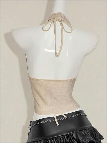 SweatyRocks Women's Glitter Draped Halter Tops Low Cut Going Out Top with Micro Crop 2 Piece Outfits in Saudi Arabia