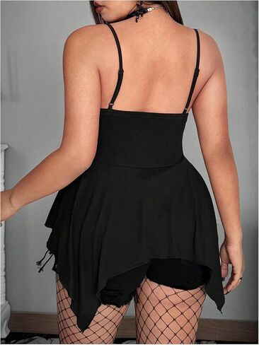 Verdusa Women's Plus Size Gothic Chain Peplum Camisole Tops Party Club Rave Ruched Top in Saudi Arabia