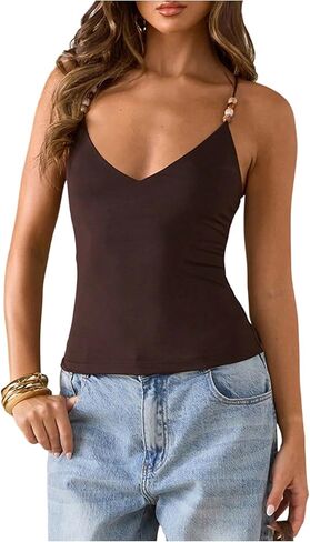 SOLY HUX Women's Summer Cami Tops Slim Fit V Neck Spaghetti Strap Criss Cross Going Out Top Camisole in Saudi Arabia
