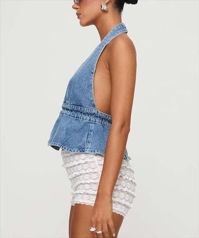 Denim Halter Top for Women Denim Open Back Tie-Up Halter Vest Jean Cropped Tank Top Summer 2025 in Kuwait
