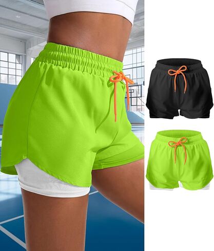 2 Pack 2 in 1 Sport Shorts for Women with Pockets High Waisted Running Hiking Exercise Gym Shorts with Liner in Saudi Arabia