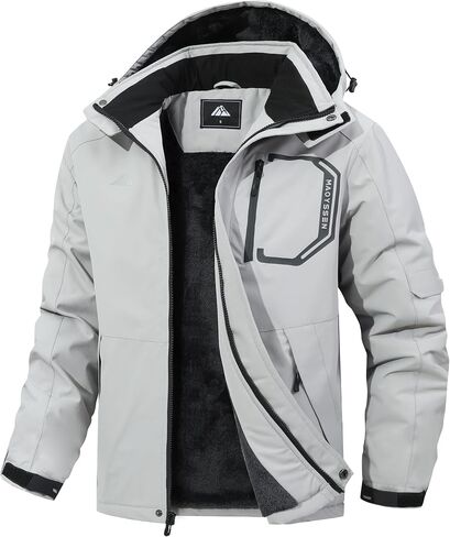 Men's Ski Jacket with Hooded Snowboarding Waterproof Fleece Lining Jacket Winter Coat Multi Pockets in Kuwait