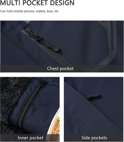 Men's Ski Jacket with Hooded Snowboarding Waterproof Fleece Lining Jacket Winter Coat Multi Pockets in Kuwait