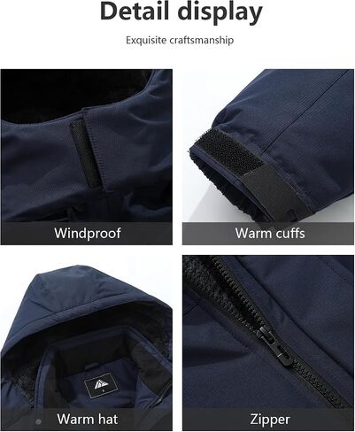Men's Ski Jacket with Hooded Snowboarding Waterproof Fleece Lining Jacket Winter Coat Multi Pockets in Kuwait