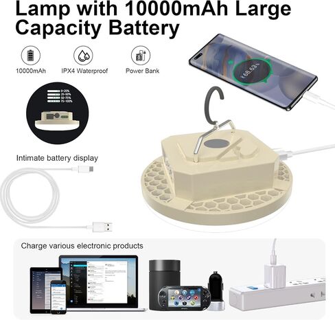 10000mAh Rechargeable 3000LM Tent Light Camping Light, 6500K 24Hours Long Play Time , Outdoor Night Market Light Night Fishing Light Emergency Lights for Hurricane (Translucent Black) in Kuwait