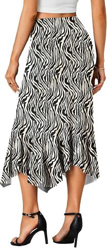 Women's Stretchy High Waist Ruffle Asymmetrical Hem Flowy Midi Skirt in Kuwait