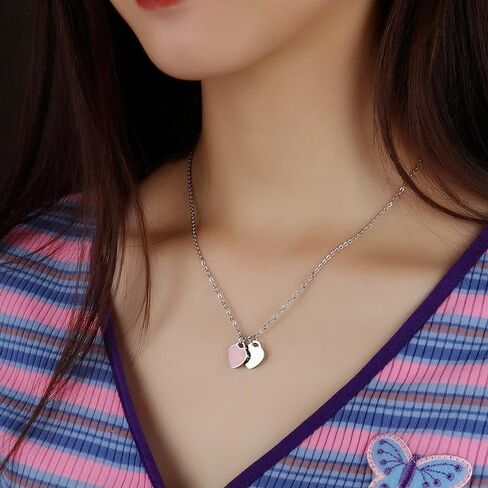 925 Sterling Silver Double Heart Necklace - Two Hearted Necklace With Chain - 14K Yellow Gold Double Hearts Pendant Necklace - Two Hearts in Saudi Arabia