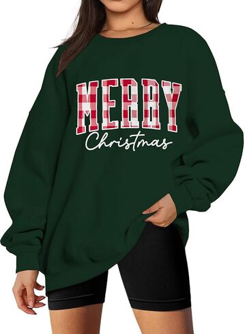 Christmas Sweatshirt for Women Merry Letter Print Long Sleeve Shirt Xmas Oversized Pullover Tops in Kuwait