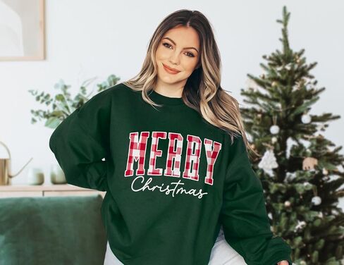 Christmas Sweatshirt for Women Merry Letter Print Long Sleeve Shirt Xmas Oversized Pullover Tops in Kuwait