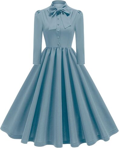 1950s Dresses for Women Vintage Rockabilly Retro 3/4 Puff Sleeve Tie Midi Dress Cocktail Party Evening Prom Gown in Saudi Arabia