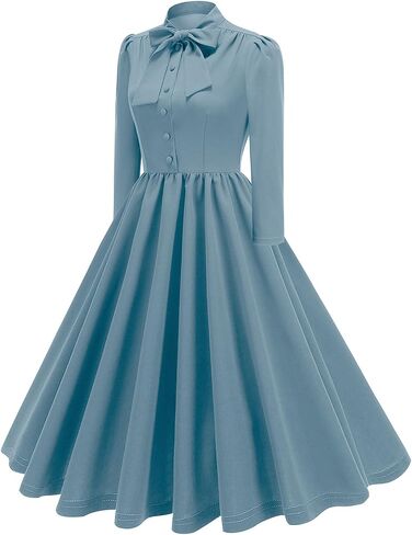 1950s Dresses for Women Vintage Rockabilly Retro 3/4 Puff Sleeve Tie Midi Dress Cocktail Party Evening Prom Gown in Saudi Arabia