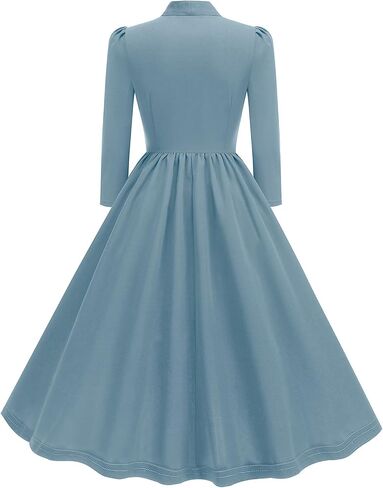 1950s Dresses for Women Vintage Rockabilly Retro 3/4 Puff Sleeve Tie Midi Dress Cocktail Party Evening Prom Gown in Saudi Arabia