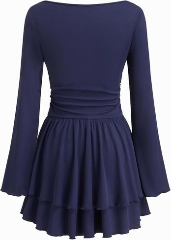 CIDER Women Boat Neck Ribbed Knit Tiered Ruffle Hem Long Sleeve Cocktail Party Mini Dress in Saudi Arabia