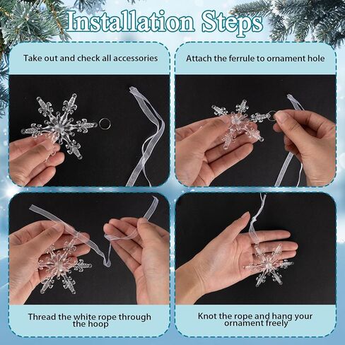 Crystal Christmas Tree Ornaments Snowflakes Decorations, 18Pcs Clear Acrylic Snowflake Hanging Ornaments for Tree with Icicle Drop Reindeer for Xmas Tree Winter Holiday Wedding Home Party Decor in Kuwait