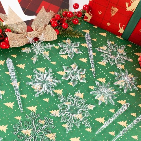 Crystal Christmas Tree Ornaments Snowflakes Decorations, 18Pcs Clear Acrylic Snowflake Hanging Ornaments for Tree with Icicle Drop Reindeer for Xmas Tree Winter Holiday Wedding Home Party Decor in Kuwait
