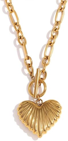 Chunky Gold Heart Necklace for Women,18K Gold Plated Puffy Heart Pendant with Paperclip Chain,Stainless Steel Statement Jewelry Waterproof Jewelry Gift for Chrismas in Kuwait