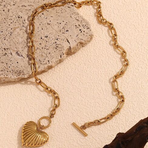 Chunky Gold Heart Necklace for Women,18K Gold Plated Puffy Heart Pendant with Paperclip Chain,Stainless Steel Statement Jewelry Waterproof Jewelry Gift for Chrismas in Kuwait