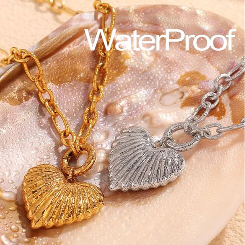 Chunky Gold Heart Necklace for Women,18K Gold Plated Puffy Heart Pendant with Paperclip Chain,Stainless Steel Statement Jewelry Waterproof Jewelry Gift for Chrismas in Kuwait