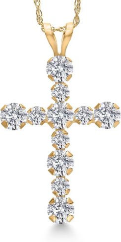 Gem Stone King 14K Yellow Gold Gemstone Birthstone and Lab Grown Diamond Cross Necklace | Jesus Christian Religious Crucifix Jewelry | 20X14MM | 18 Inch Chain | Gold Necklace For Women in Saudi Arabia