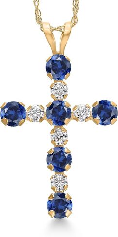 Gem Stone King 14K Yellow Gold Gemstone Birthstone and Lab Grown Diamond Cross Necklace | Jesus Christian Religious Crucifix Jewelry | 20X14MM | 18 Inch Chain | Gold Necklace For Women in Saudi Arabia
