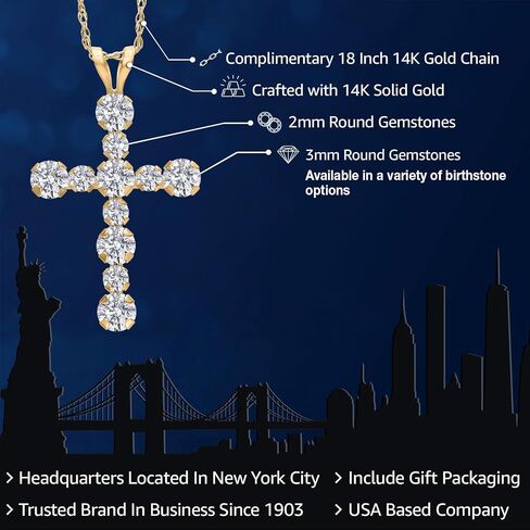 Gem Stone King 14K Yellow Gold Gemstone Birthstone and Lab Grown Diamond Cross Necklace | Jesus Christian Religious Crucifix Jewelry | 20X14MM | 18 Inch Chain | Gold Necklace For Women in Saudi Arabia