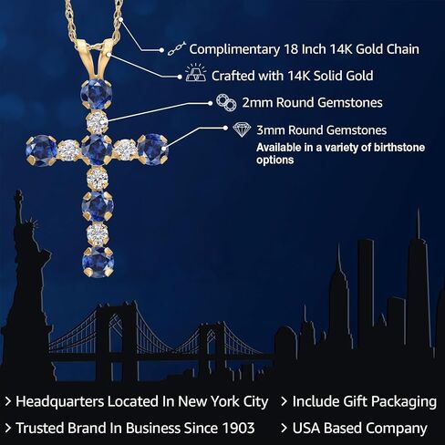 Gem Stone King 14K Yellow Gold Gemstone Birthstone and Lab Grown Diamond Cross Necklace | Jesus Christian Religious Crucifix Jewelry | 20X14MM | 18 Inch Chain | Gold Necklace For Women in Saudi Arabia