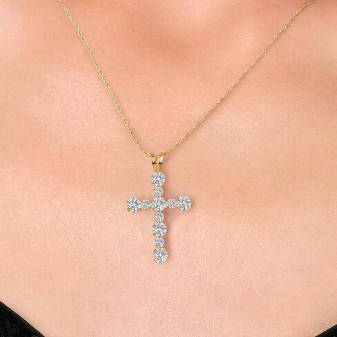 Gem Stone King 14K Yellow Gold Gemstone Birthstone and Lab Grown Diamond Cross Necklace | Jesus Christian Religious Crucifix Jewelry | 20X14MM | 18 Inch Chain | Gold Necklace For Women in Saudi Arabia
