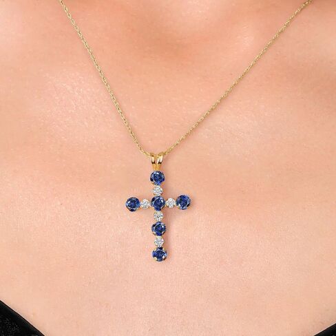 Gem Stone King 14K Yellow Gold Gemstone Birthstone and Lab Grown Diamond Cross Necklace | Jesus Christian Religious Crucifix Jewelry | 20X14MM | 18 Inch Chain | Gold Necklace For Women in Saudi Arabia