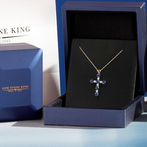 Gem Stone King 14K Yellow Gold Gemstone Birthstone and Lab Grown Diamond Cross Necklace | Jesus Christian Religious Crucifix Jewelry | 20X14MM | 18 Inch Chain | Gold Necklace For Women in Saudi Arabia