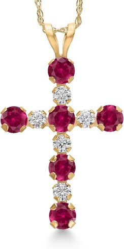 Gem Stone King 14K Yellow Gold Gemstone Birthstone and Lab Grown Diamond Cross Necklace | Jesus Christian Religious Crucifix Jewelry | 20X14MM | 18 Inch Chain | Gold Necklace For Women in Saudi Arabia