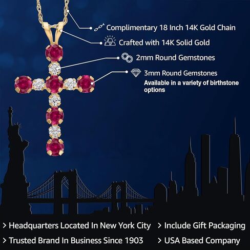 Gem Stone King 14K Yellow Gold Gemstone Birthstone and Lab Grown Diamond Cross Necklace | Jesus Christian Religious Crucifix Jewelry | 20X14MM | 18 Inch Chain | Gold Necklace For Women in Saudi Arabia