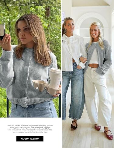 Yimoon Womens Cardigan Sweaters Button Down Chunky Knit Sweater Long Sleeve Soft Fall Winter Cropped Cardigans in Saudi Arabia