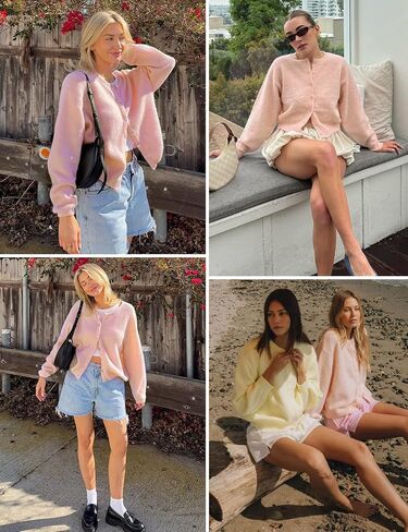 Yimoon Womens Cardigan Sweaters Button Down Chunky Knit Sweater Long Sleeve Soft Fall Winter Cropped Cardigans in Saudi Arabia