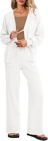 Tankaneo Womens 2 Piece Sweater Sets Oversized Tie Front Cardigan Elastic Waist Pants 2025 Matching Loungewear in Saudi Arabia