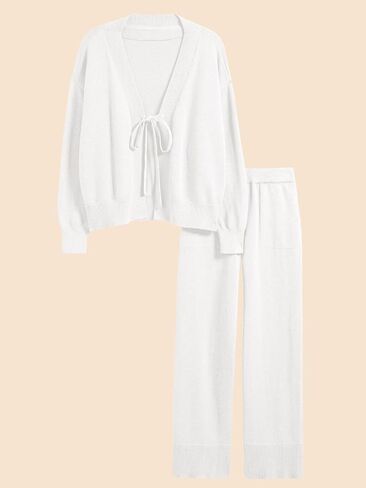 Tankaneo Womens 2 Piece Sweater Sets Oversized Tie Front Cardigan Elastic Waist Pants 2025 Matching Loungewear in Saudi Arabia