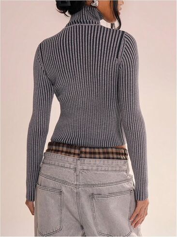 MakeMeChic Women's Y2K Cropped Sweater Cardigans Striped Zip Up Cardigan High Neck Fall Sweaters Crop Tops in Saudi Arabia