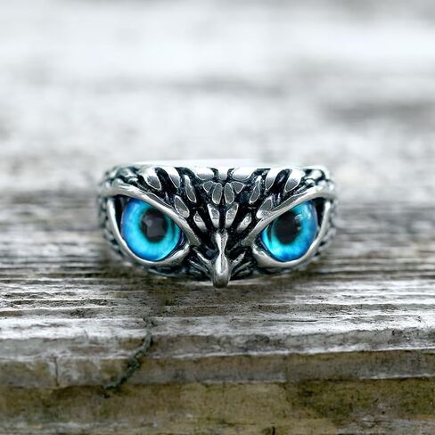 Owl Gem Eye Stainless Steel Ring – Unique Wisdom-Inspired Jewelry with Sparkling Gemstone Eyes for Men and Women in Saudi Arabia