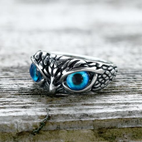 Owl Gem Eye Stainless Steel Ring – Unique Wisdom-Inspired Jewelry with Sparkling Gemstone Eyes for Men and Women in Saudi Arabia