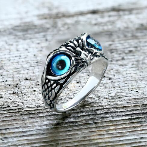 Owl Gem Eye Stainless Steel Ring – Unique Wisdom-Inspired Jewelry with Sparkling Gemstone Eyes for Men and Women in Saudi Arabia