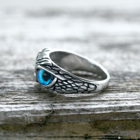 Owl Gem Eye Stainless Steel Ring – Unique Wisdom-Inspired Jewelry with Sparkling Gemstone Eyes for Men and Women in Saudi Arabia