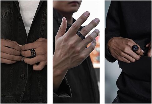 3Pcs Black Mens Rings Stainless Steels Fidget Ring Men Classic Vintage Men's Rings Artificial Black Stone Rings Men Cool Rotatable Mens Wedding Ring in Saudi Arabia