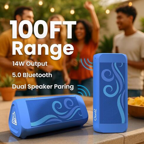 OontZ Cylinder Portable Bluetooth Speaker 5.0 - IPX7 Waterproof, 14W Enhanced Sound, 20-Hr Battery, 100ft Wireless Range, Deep Bass and Clear Audio, Durable Shower Speaker for Pool or Beach (Black) in Kuwait