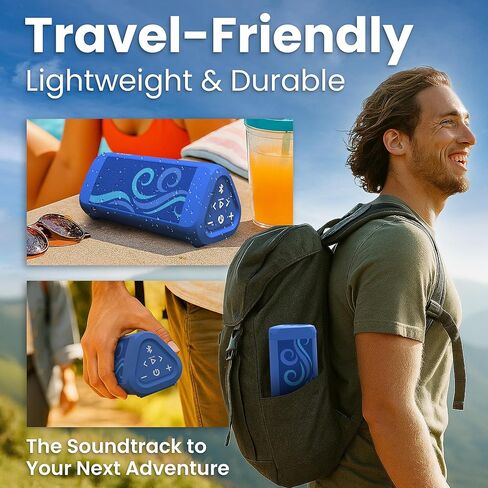 OontZ Cylinder Portable Bluetooth Speaker 5.0 - IPX7 Waterproof, 14W Enhanced Sound, 20-Hr Battery, 100ft Wireless Range, Deep Bass and Clear Audio, Durable Shower Speaker for Pool or Beach (Black) in Kuwait