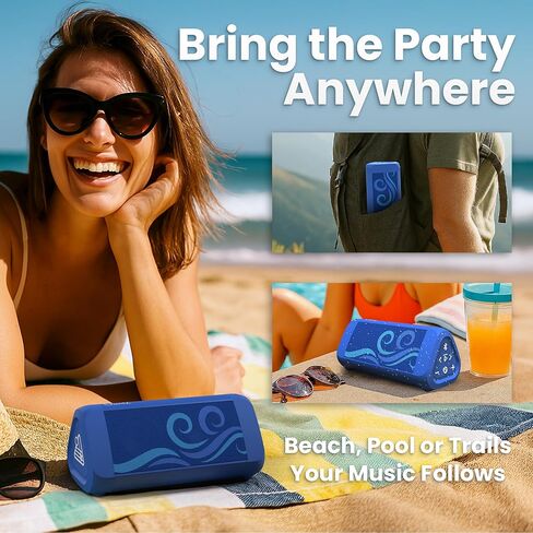 OontZ Cylinder Portable Bluetooth Speaker 5.0 - IPX7 Waterproof, 14W Enhanced Sound, 20-Hr Battery, 100ft Wireless Range, Deep Bass and Clear Audio, Durable Shower Speaker for Pool or Beach (Black) in Kuwait
