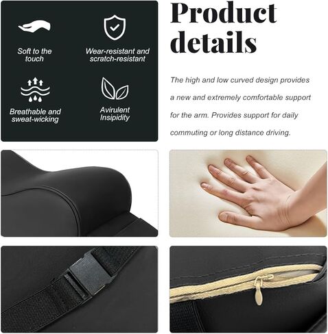 Car Center Console Cover, Soft Memory Foam Auto Arm Rest Pillow with Phone Holder Storage Bag, Waterproof Leather Armrest Seat Box Protector Comfy Cushion Pad for Most Cars (Black) in Kuwait