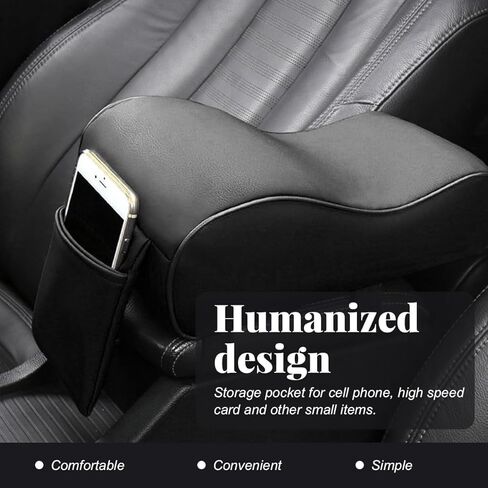 Car Center Console Cover, Soft Memory Foam Auto Arm Rest Pillow with Phone Holder Storage Bag, Waterproof Leather Armrest Seat Box Protector Comfy Cushion Pad for Most Cars (Black) in Kuwait