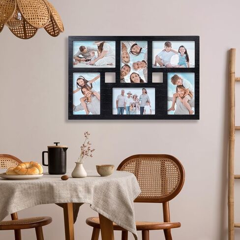 إطار صورة مجمعة مقاس 4 × 6 عرض صور عائلية - إطار صورة مجمعة 6 فتحات لعرض الحائط والطاولة، مجموعة إطارات صور سوداء مثالية لتزيين المنزل والهدايا العائلية in Kuwait