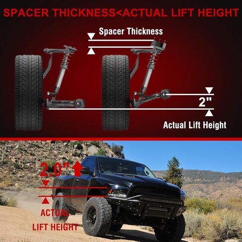 2" Leveling Lift Kit Compatible with Dodge Ram 1500 4WD 2009-2024 | Dakota 2WD/4WD 2005-2011 | Raider 2WD/4WD 2006-2009 | No Drill Bolt-On Installation | Fits 33" Tires | 09DH-2F in Saudi Arabia