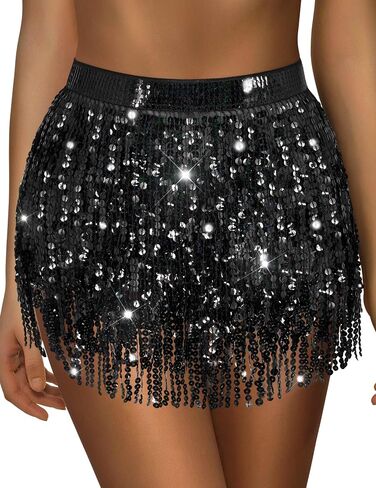 Sequin Skirt Sparkly Skirt Belly Dance Skirt Glitter Skirt Rave Sparkle Skirt Sequin Tassel Skirt Fringe Hip Scarf Women in Saudi Arabia